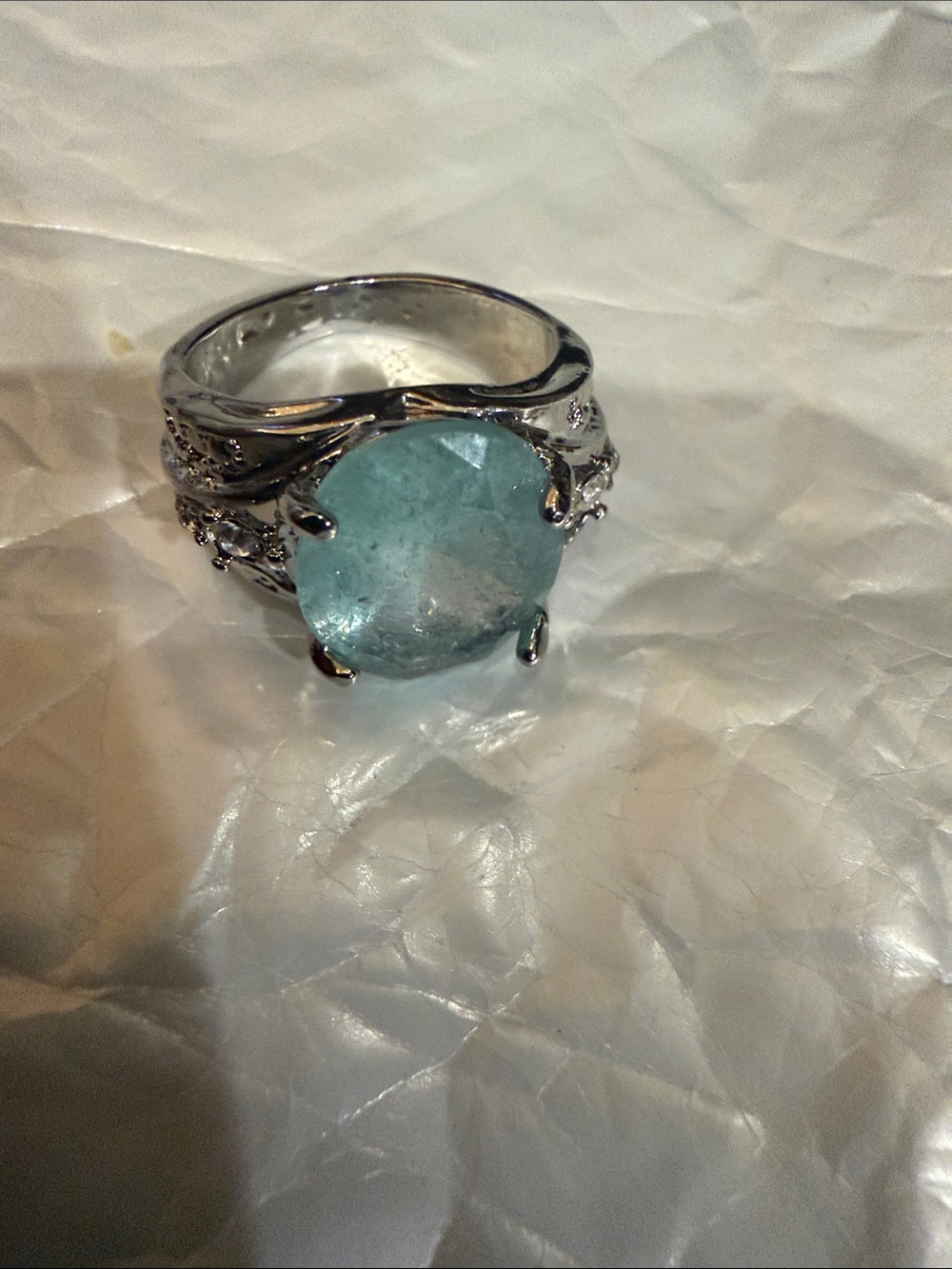 Silver Tone Ring with Aquamarine Blue Stone - Elegant Women’s Jewelry